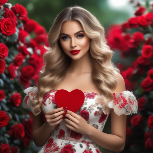 beautiful woman valentine beautiful dress red heart in hand full body centered ultra hd 4k pr 530868