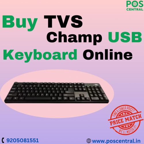 The TVS Champ USB Keyboard is a reliable, user-friendly input device designed for a seamless typing experience. This keyboard ensures a comfortable and efficient workflow with its durable build and responsive keys. The USB connectivity makes it compatible with various devices, adding versatility to your computing setup. MM keyboard's sleek and compact design is suitable for office and home use, providing a clutter-free workspace. Enjoy the convenience of quick and precise typing with this keyboard, a dependable choice for everyday tasks. Upgrade your typing experience and buy keyboard online, brought to you by POS Central India. Visit https://www.poscentral.in/tvs-champ-combo-usb-keyboard.html