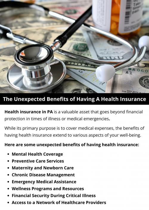 Health insurance offers unexpected benefits beyond financial protection. It provides access to preventive care, mental health coverage, and wellness programs. Health insurance fosters financial security during critical illness and supports family planning. To know more visit here https://www.capbluecross.com/wps/portal/cap/home/shop/individual