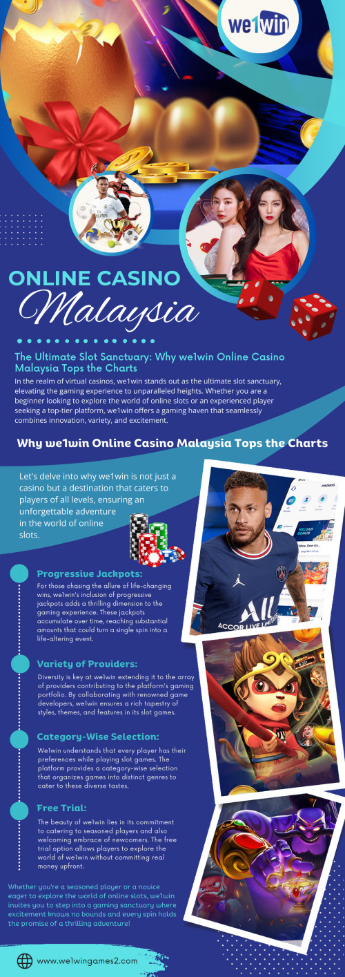 The integration of technology elevates the overall gaming experience, making Online Casino Malaysia a hub for those who appreciate the fusion of entertainment and innovation.

Official Website: https://www.we1wingames2.com

Click here for more information about: https://www.we1wingames2.com/m/index.html

Our Profile :  https://gifyu.com/we1wingames2

Next Info-Graphics:

http://tinyurl.com/yoc4qh6o