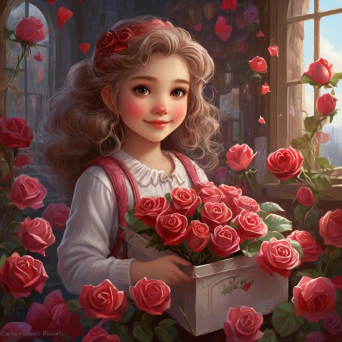 Leonardo Diffusion XL a cute valentine girl with a box of rose 0