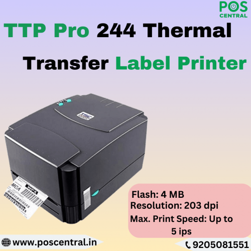 The TTP Pro 244 Thermal Transfer Label Printer delivers crisp and clear prints with a resolution of 203 dpi (8 dots/mm). Its versatile print method supports both direct thermal and thermal transfer, ensuring flexibility in various applications. The printer features an intuitive LED display with buttons, simplifying navigation and control. With a commitment to user-friendly functionality, it seamlessly integrates into diverse business environments. Experience efficiency and reliability as this printer meets your barcode printing needs with precision. Elevate your operations with the TSC TTP 244 PRO Barcode Printer, available at POS Central India for a seamless printing solution tailored to your business requirements. Visit https://www.poscentral.in/tsc-ttp-244-pro-203-dpi-up-to-5-ips-serial-and-usb-i-f-thermal-transfer-label-printer.html