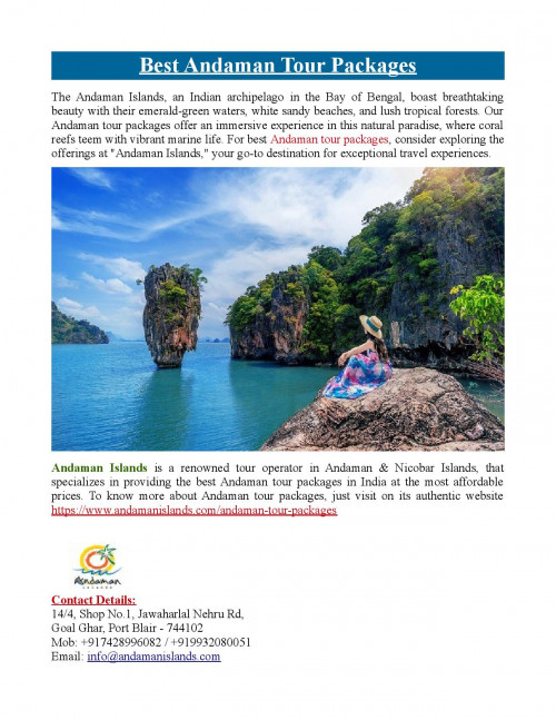 Andaman Islands is a renowned tour operator in Andaman & Nicobar Islands, that specializes in providing the best Andaman tour packages in India at the most affordable prices. To know more about Andaman tour packages, just visit at https://www.andamanislands.com/andaman-tour-packages