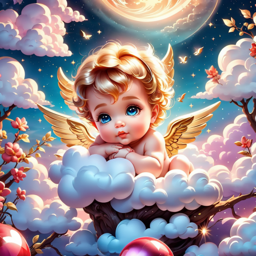 beautiful celestial scene with cartoon cupid babies and clouds valentines day love themed image (1)