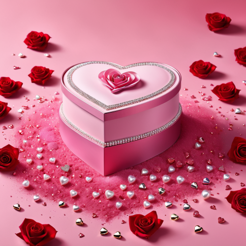 a valentines day carddigital painting with diamond and pearl paints a heart shaped box with red