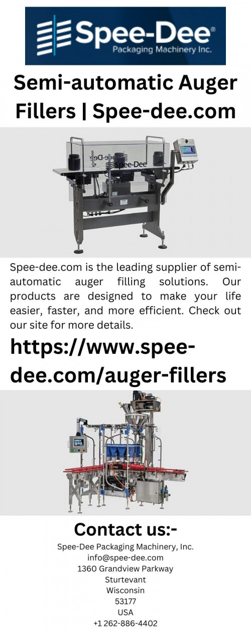 Spee-dee.com is the leading supplier of semi-automatic auger filling solutions. Our products are designed to make your life easier, faster, and more efficient. Check out our site for more details.

https://www.spee-dee.com/auger-fillers