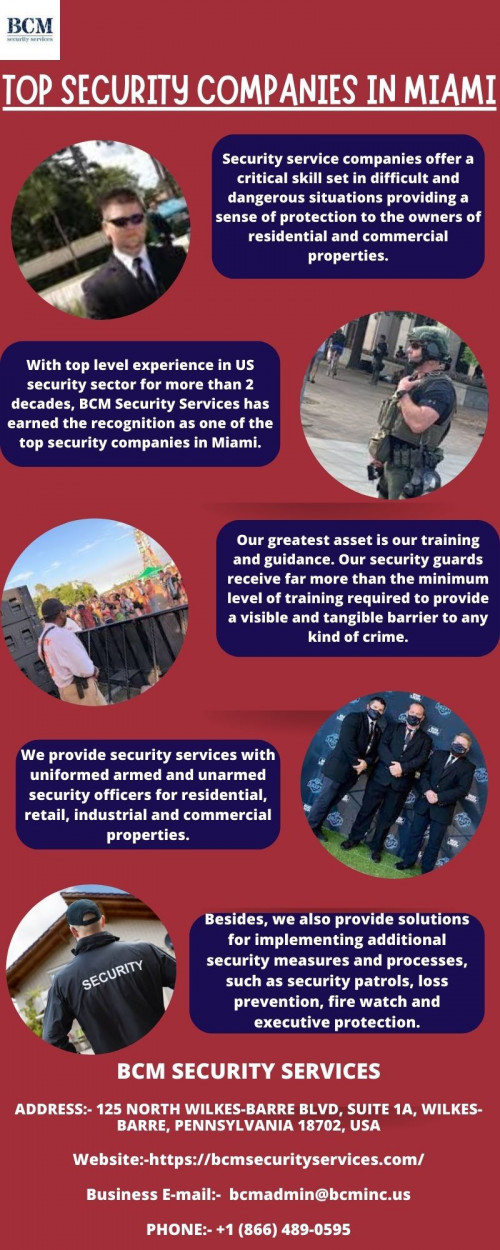 With top level experience in US security sector for more than 2 decades, BCM Security Services has earned the recognition as one of the top security companies in Miami. Our greatest asset is our training and guidance. Our security guards receive far more than the minimum level of training required to provide a visible and tangible barrier to any kind of crime.