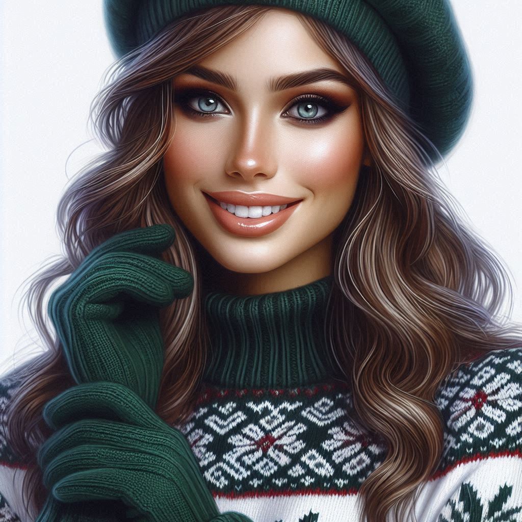 Oil painting, digital art, beautiful Russian woman with brown hair, gray eyes, makeup, smile, in a d