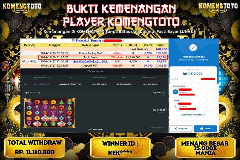 LAGI & LAGI!! KEMENANGAN BESAR DI SLOT   15.000X MANIA  SEBESAR Rp.11.110.000 KOMENGTOTO BAYAR LUNAS SECEPAT KILAT !! KOMENGTOTO BAYAR SECEPAT KILAT !!