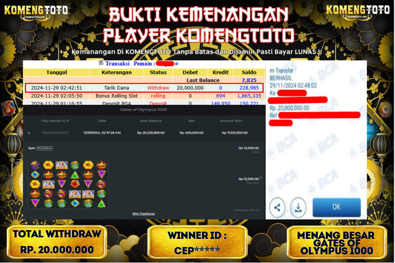LAGI & LAGI!! KEMENANGAN BESAR DI SLOT  GATES OF OLYMPUS 1000  SEBESAR Rp.20.000.000 KOMENGTOTO BAYAR LUNAS SECEPAT KILAT !! KOMENGTOTO BAYAR SECEPAT KILAT !!