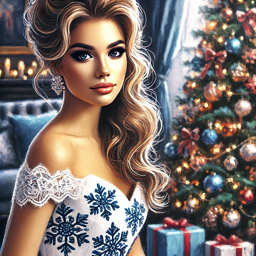 a beautiful elegant woman with expressive eyes, with evening makeup, with her hair styled, in a whit