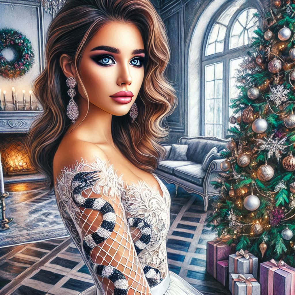 a beautiful elegant woman, with expressive gray eyes, with evening makeup, with her hair styled, in