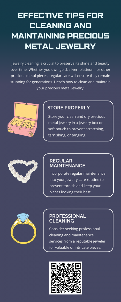 To clean and maintain precious metal jewelry, gently wipe pieces with a soft cloth after use to remove dirt and oils. For deeper jewelry cleaning, use a mild soap solution, rinsing thoroughly and drying completely. Store jewelry separately in soft pouches to avoid scratches. Avoid exposure to harsh chemicals, perfumes, or moisture. Regular care and jewelry cleaning ensures your pieces retain their shine and remain in excellent condition for years. To know more visit here https://www.futerbrosjewelers.com/services/cleaning-and-inspection