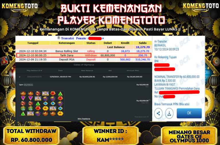 LAGI & LAGI!! KEMENANGAN BESAR DI SLOT  GATES OF OLYMPUS 1000  SEBESAR Rp.60.800.000 KOMENGTOTO BAYAR LUNAS SECEPAT KILAT !! KOMENGTOTO BAYAR SECEPAT KILAT !!