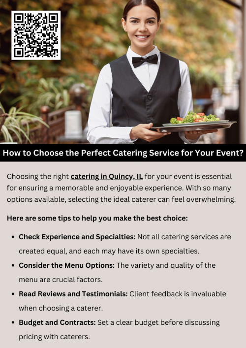 When choosing catering in Quincy, IL for your event, start by understanding your event's needs and guest preferences. Look for a caterer with experience in your event type, and review their menu options for dietary flexibility. Always read reviews and ensure the service fits your budget. A tasting session can confirm food quality before the big day. To know more visit here https://www.niemanns.com/shop/catering-in-quincy/