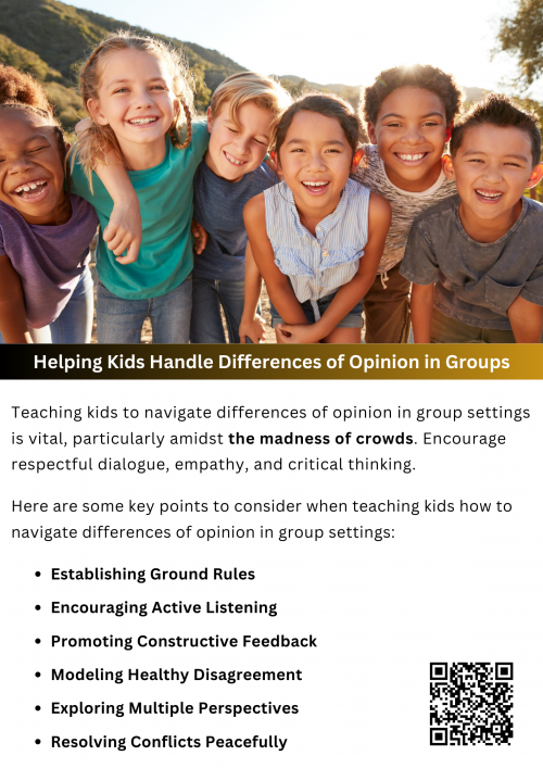 Teaching kids to handle differences of opinion in groups is essential for building communication and problem-solving skills. Encourage active listening and respectful dialogue to help them navigate disagreements constructively. Discussing the psychology behind group behavior and the madness of crowds, can help kids understand how emotions influence decisions in group settings. To know more visit here https://inflationeducation.net/product/the-madness-of-crowds/