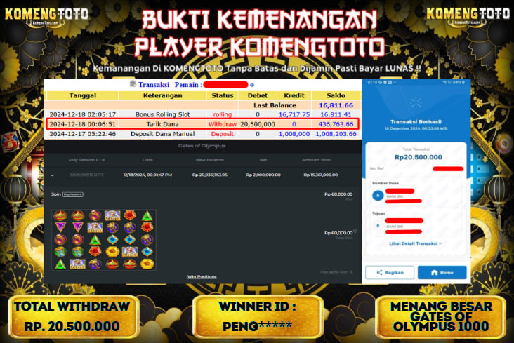 LAGI & LAGI!! KEMENANGAN BESAR DI SLOT  GATES OF OLYMPUS 1000  SEBESAR Rp.20.500.000 KOMENGTOTO BAYAR LUNAS SECEPAT KILAT !! KOMENGTOTO BAYAR SECEPAT KILAT !!