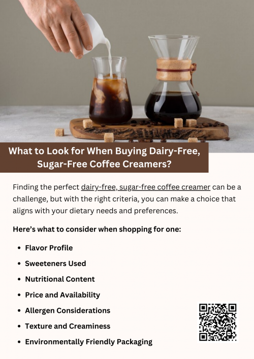 When buying dairy-free, sugar-free coffee creamers, look for natural, plant-based ingredients like almond, coconut, or oat milk. Ensure they contain minimal additives, artificial sweeteners, and preservatives. Check for certifications like gluten-free or non-GMO if needed. Opt for options fortified with vitamins and minerals for added nutritional benefits. Always read the label to confirm the product meets your dietary and taste preferences. To know more visit here https://wideawakecoffee.com/coffee-creamers/