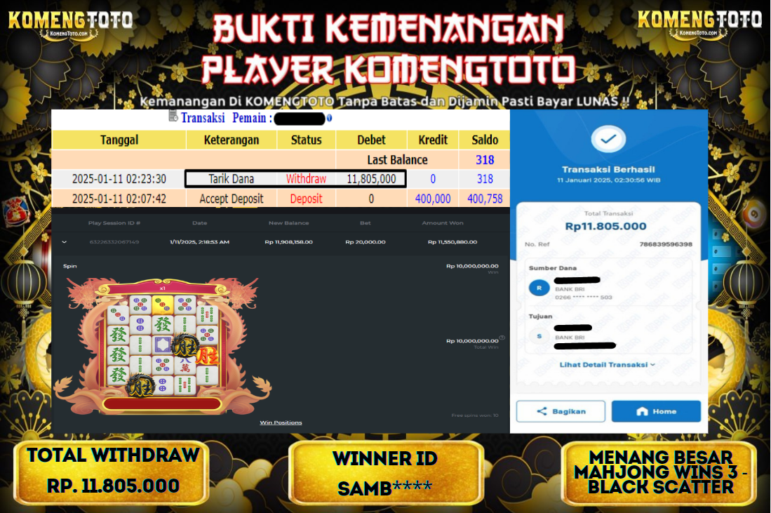LAGI & LAGI!! KEMENANGAN BESAR DI SLOT  Mahjong Wins 3 - Black Scatter  SEBESAR Rp.11.805.000 KOMENGTOTO BAYAR LUNAS SECEPAT KILAT !! KOMENGTOTO BAYAR SECEPAT KILAT !!