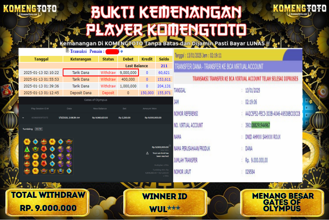 LAGI & LAGI!! KEMENANGAN BESAR DI SLOT  GATES OF OLYMPUS   SEBESAR Rp.9.000.000 KOMENGTOTO BAYAR LUNAS SECEPAT KILAT !! KOMENGTOTO BAYAR SECEPAT KILAT !!