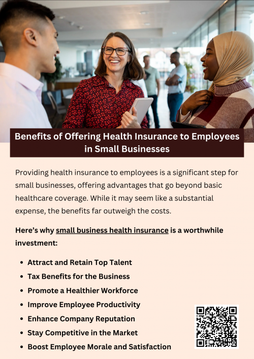 Offering health insurance to employees in small businesses boosts morale, enhances job satisfaction, and helps attract and retain top talent. It promotes a healthier workforce, reducing absenteeism and increasing productivity. Small business health insurance also provides tax advantages and shows employees that their well-being is a priority. Investing in health coverage fosters loyalty and creates a competitive edge in attracting skilled professionals to your team. To know more visit here https://www.capbluecross.com/wps/portal/cap/employer/shop-group-plans