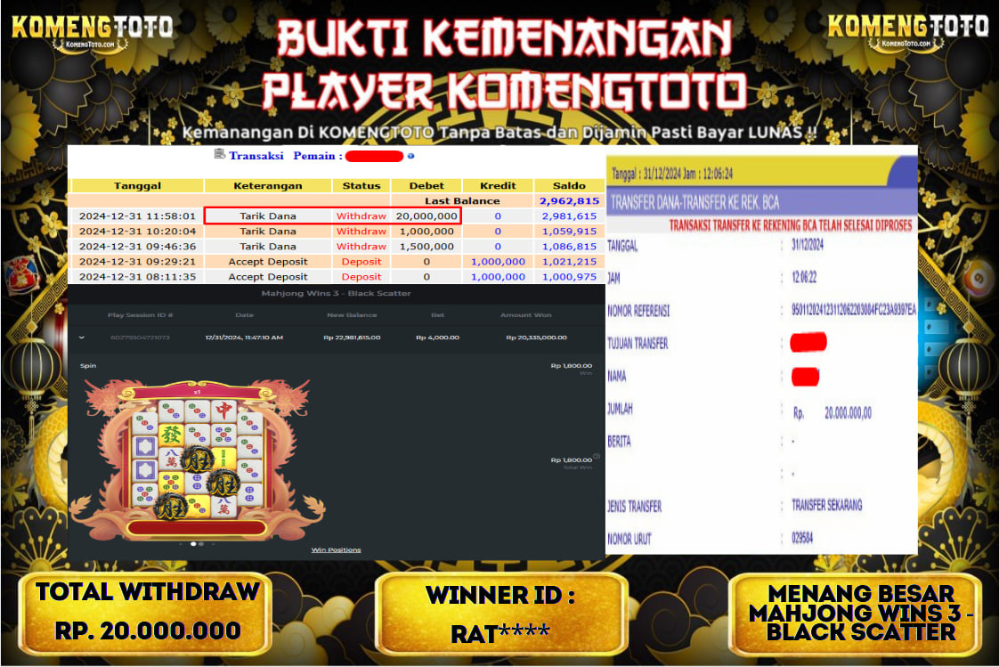 LAGI & LAGI!! KEMENANGAN BESAR DI SLOT Mahjong Wins 3 - Black Scatter  SEBESAR Rp.20.000.000 KOMENGTOTO BAYAR LUNAS SECEPAT KILAT !! KOMENGTOTO BAYAR SECEPAT KILAT !!