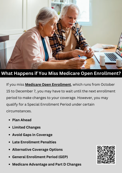 If you miss Medicare open enrollment, which runs from October 15 to December 7, you may have to wait until the next enrollment period to make changes to your coverage. Without enrolling during this time, you could face penalties and delays in coverage. However, if you qualify for a Special Enrollment Period, you may still be able to sign up or adjust your plan outside of the regular Medicare Open Enrollment window. To know more visit here https://www.capitalbluemedicare.com/wps/portal/capm/home/enroll