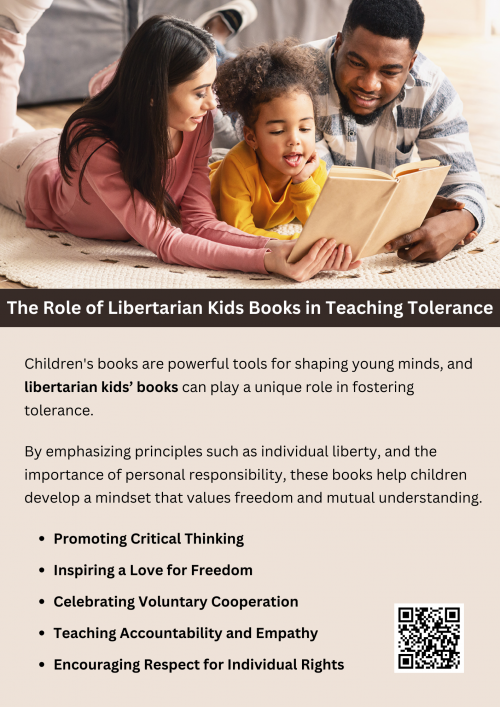 Libertarian kids' books play a key role in teaching tolerance by emphasizing the importance of individual rights, freedom of choice, and respect for others. These books encourage children to understand and accept differing viewpoints, fostering an appreciation for diversity. Through stories of voluntary cooperation and personal responsibility, libertarian kids' books help instill values of respect and empathy, promoting a more tolerant and open-minded future generation. To know more visit here https://inflationeducation.net/shop/