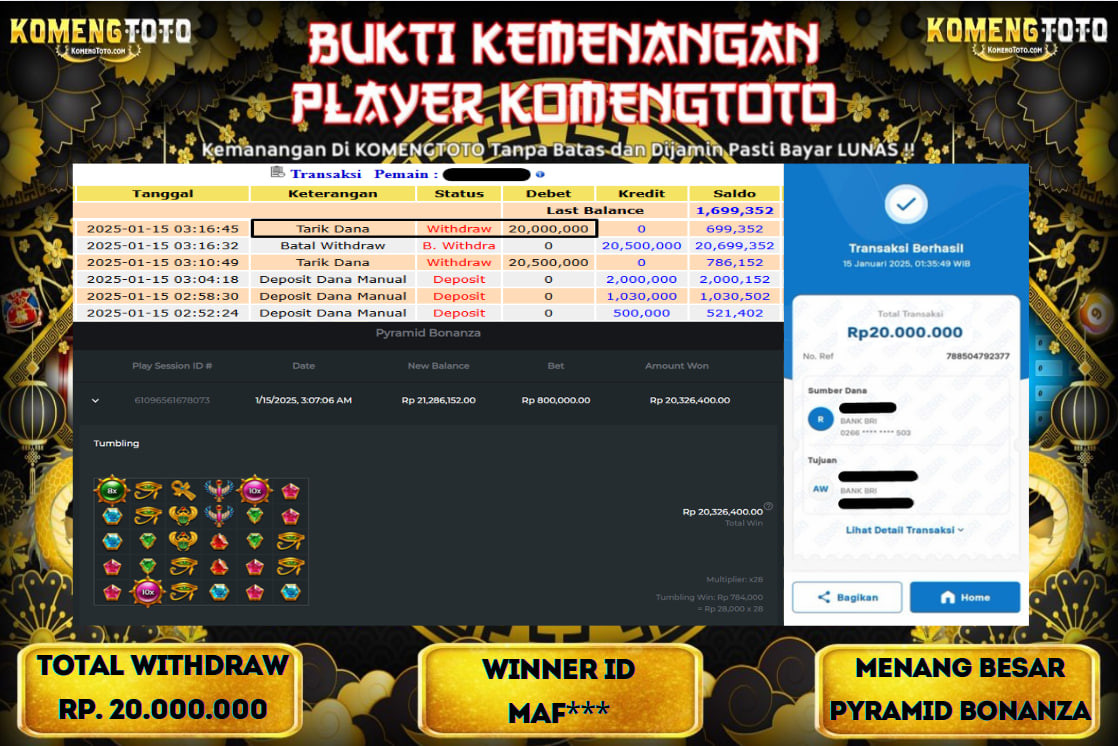 LAGI & LAGI!! KEMENANGAN BESAR DI SLOT  PYRAMID BONANZA   SEBESAR Rp.20.000.000 KOMENGTOTO BAYAR LUNAS SECEPAT KILAT !! KOMENGTOTO BAYAR SECEPAT KILAT !!