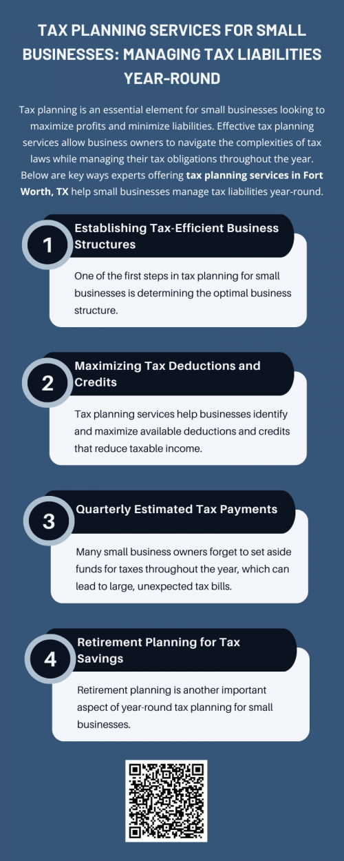 Tax planning is an ongoing process that requires attention throughout the year. By partnering with experts offering tax planning services in Fort Worth, TX small businesses can better manage their tax liabilities and take advantage of strategies that minimize their tax burden. From establishing a tax-efficient business structure to maximizing deductions, they help small businesses stay financially healthy and avoid costly mistakes. To know more visit here https://www.alignedwealthadv.com/tax-planning-fort-worth-tx