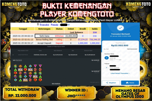 LAGI & LAGI!! KEMENANGAN BESAR DI SLOT  GATES OF OLYMPUS 1000  SEBESAR Rp.22.000.000 KOMENGTOTO BAYAR LUNAS SECEPAT KILAT !! KOMENGTOTO BAYAR SECEPAT KILAT !!