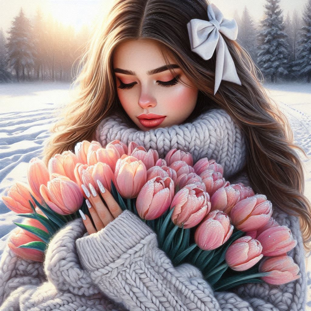 Serovs winter landscape oil painting in the style of photorealism, a casual pose, a very beautiful g