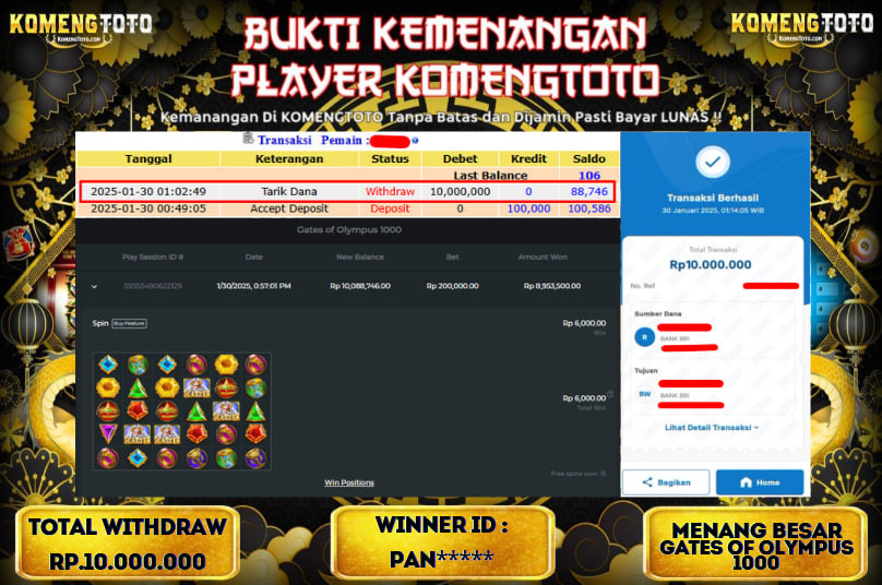 LAGI & LAGI!! KEMENANGAN BESAR DI SLOT  GATES OF OLYMPUS 1000  SEBESAR Rp.10.000.000 KOMENGTOTO BAYAR LUNAS SECEPAT KILAT !! KOMENGTOTO BAYAR SECEPAT KILAT !!