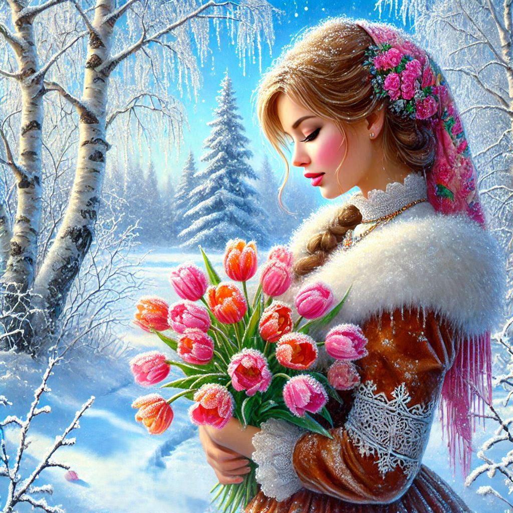 Happy Tatianas day, A beautiful Russian young woman stands in the snow, a bright winter day, snow, f