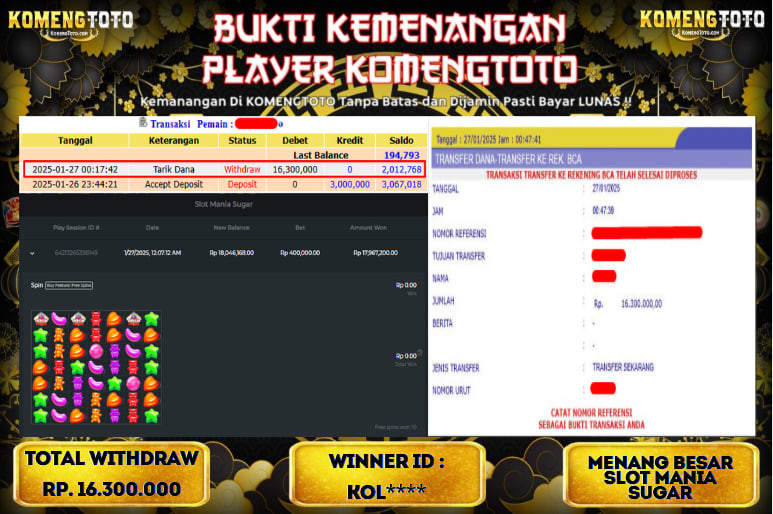 LAGI & LAGI!! KEMENANGAN BESAR DI SLOT SLOT MANIA SUGAR SEBESAR Rp.16.300.000 KOMENGTOTO BAYAR LUNAS SECEPAT KILAT !! KOMENGTOTO BAYAR SECEPAT KILAT !!