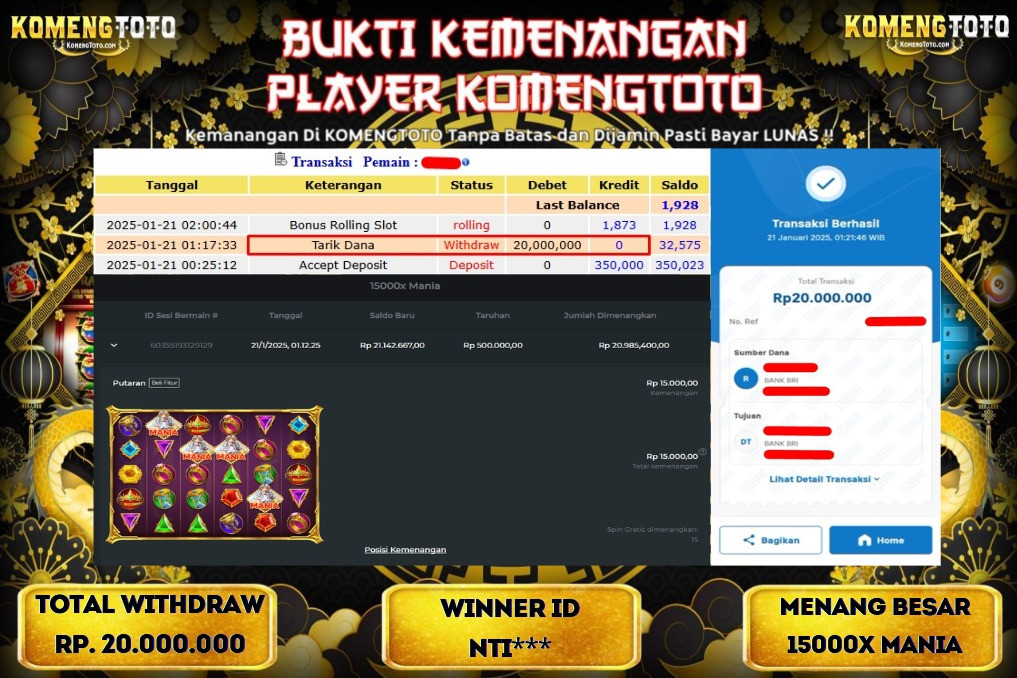 LAGI & LAGI!! KEMENANGAN BESAR DI SLOT  15000X MANIA  SEBESAR Rp.20.000.000 KOMENGTOTO BAYAR LUNAS SECEPAT KILAT !! KOMENGTOTO BAYAR SECEPAT KILAT !!