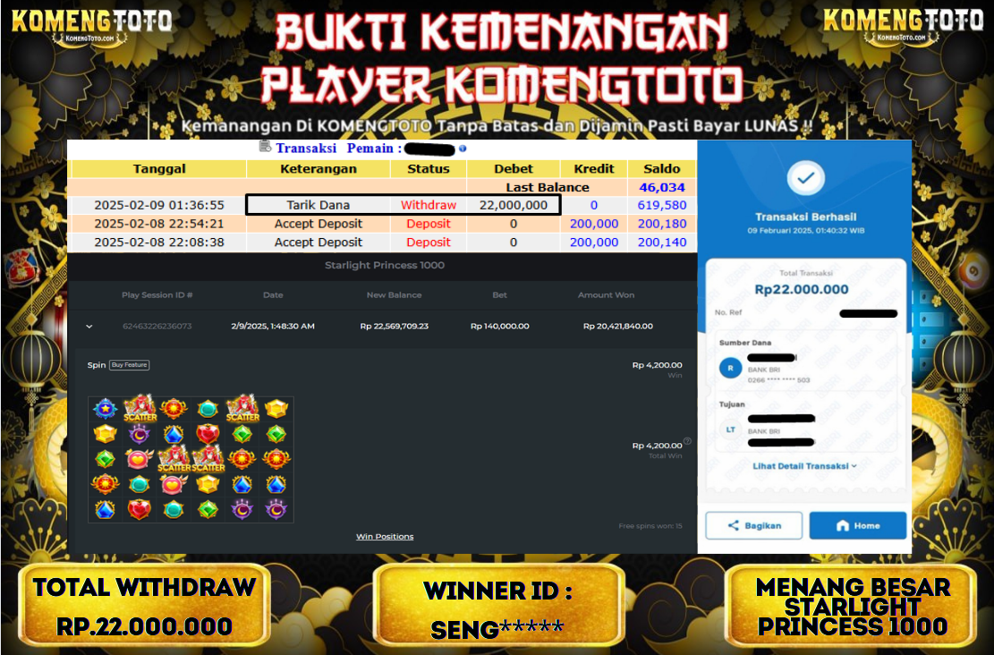 LAGI & LAGI!! KEMENANGAN BESAR DI SLOT  STARLIGHT PRINCES 1000 SEBESAR Rp.22.000.000 KOMENGTOTO BAYAR LUNAS SECEPAT KILAT !! KOMENGTOTO BAYAR SECEPAT KILAT !!