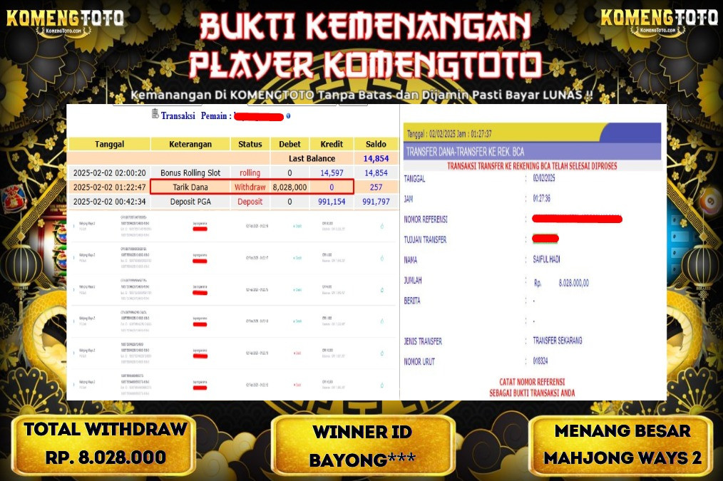 LAGI & LAGI!! KEMENANGAN BESAR DI SLOT   MAHJONG WAYS 2 SEBESAR Rp.8.028.000 KOMENGTOTO BAYAR LUNAS SECEPAT KILAT !! KOMENGTOTO BAYAR SECEPAT KILAT !!