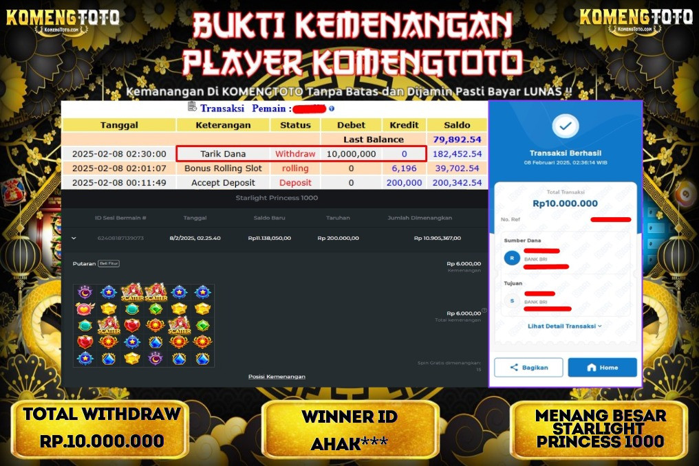 LAGI & LAGI!! KEMENANGAN BESAR DI SLOT  STARLIGHT PRINCESS 1000 SEBESAR Rp.10.000.000  KOMENGTOTO BAYAR LUNAS SECEPAT KILAT !! KOMENGTOTO BAYAR SECEPAT KILAT !!