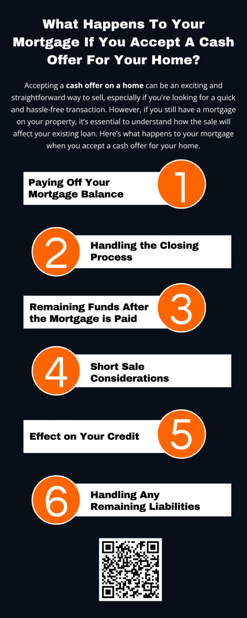 Accepting a cash offer on a home can streamline the process of paying off your mortgage, as the proceeds from the sale will be used to pay off the loan. If you owe more than the sale price, you may need to explore options like a short sale. Once the mortgage is paid off, you can move forward with a clean slate, and any remaining funds after the sale can be yours to keep or use for your next steps. To know more visit here https://www.904homebuyer.com/