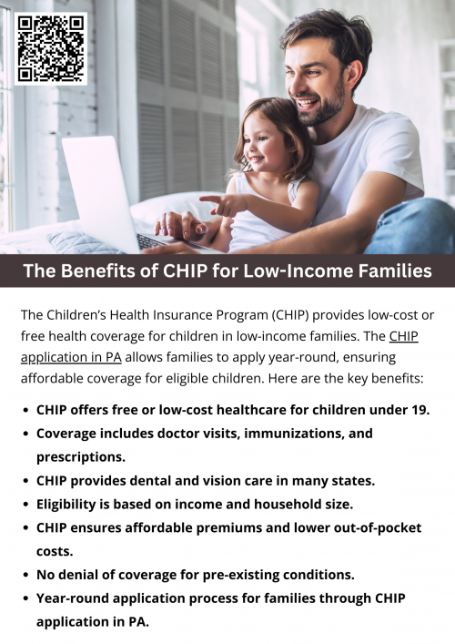 The Children’s Health Insurance Program (CHIP) provides low-cost or free health coverage for children in low-income families. Families can access essential healthcare services, including doctor visits, dental care, and prescriptions. The CHIP application in PA allows families to apply year-round, ensuring affordable coverage for eligible children. To know more visit here https://www.capbluecross.com/wps/portal/cap/home/shop/chip