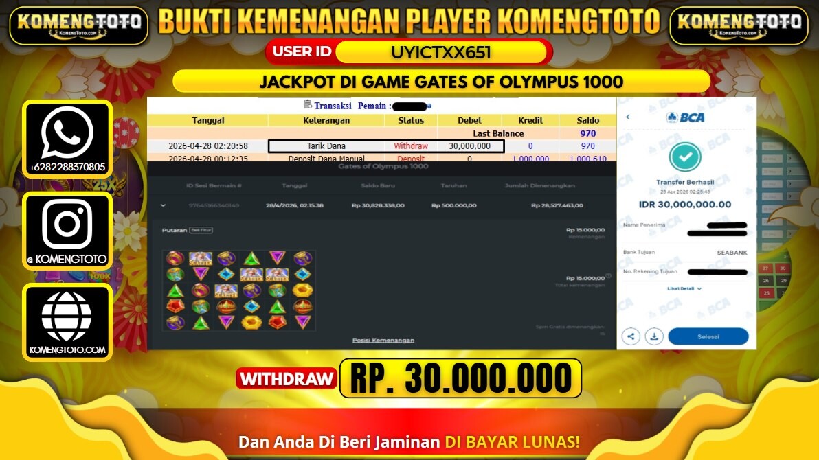 LAGI & LAGI!! KEMENANGAN BESAR DI SLOT GATES OF OLYMPUS 1000 SEBESAR Rp.30.000.000 KOMENGTOTO BAYAR LUNAS SECEPAT KILAT !! KOMENGTOTO BAYAR SECEPAT KILAT !!