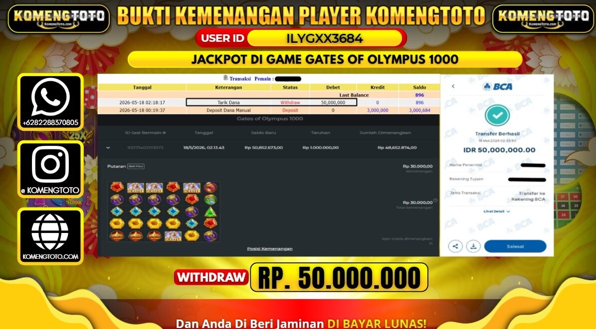 LAGI & LAGI!! KEMENANGAN BESAR DI SLOT GATES OF OLYMPUS 1000 SEBESAR Rp.50.000.000 KOMENGTOTO BAYAR LUNAS SECEPAT KILAT !! KOMENGTOTO BAYAR SECEPAT KILAT !!