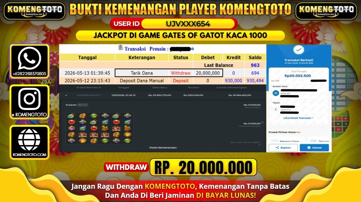 LAGI & LAGI!! KEMENANGAN BESAR DI SLOT  GATES OF GATOT KACA 1000 SEBESAR Rp 20.000.000 KOMENGTOTO BAYAR LUNAS SECEPAT KILAT !! KOMENGTOTO BAYAR SECEPAT KILAT !!
