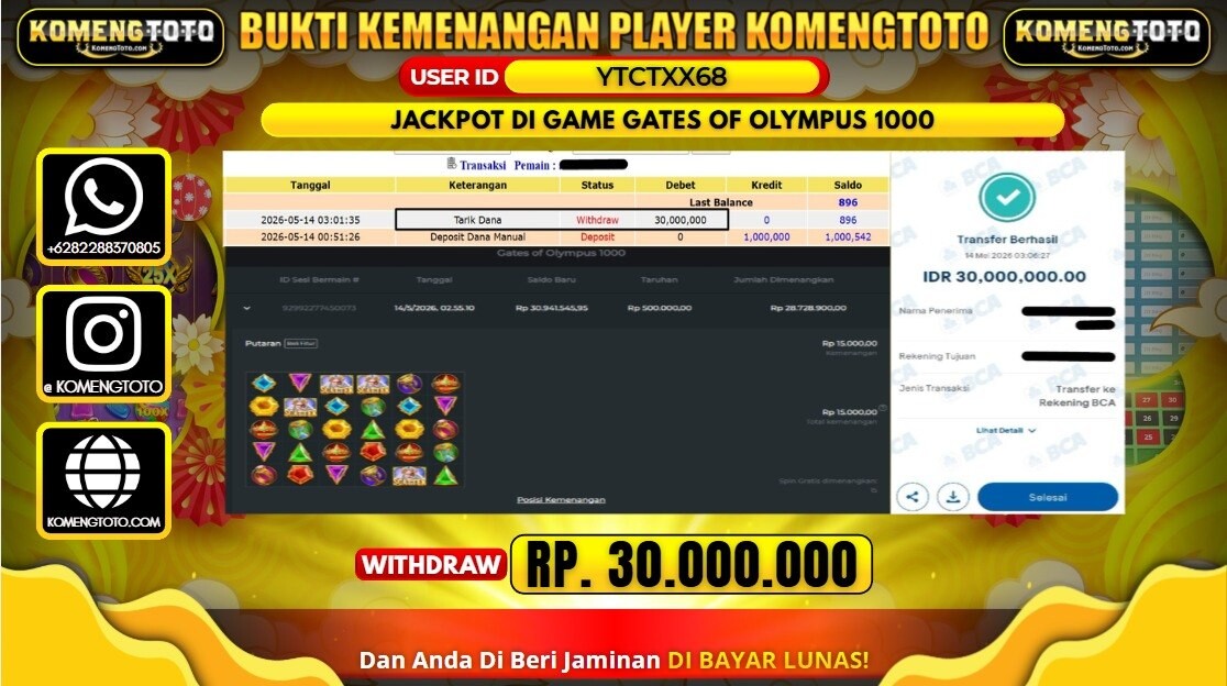 LAGI & LAGI!! KEMENANGAN BESAR DI SLOT GATES OF OLYMPUS 1000 SEBESAR Rp.30.000.000 KOMENGTOTO BAYAR LUNAS SECEPAT KILAT !! KOMENGTOTO BAYAR SECEPAT KILAT !!