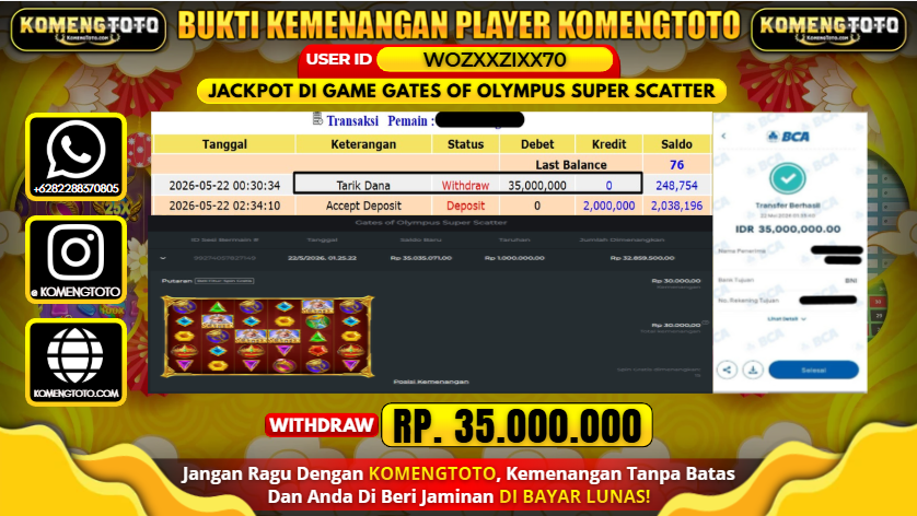 LAGI & LAGI!! KEMENANGAN BESAR DI SLOT GATES OF OLYMPUS SUPER SCATTER SEBESAR Rp.35.000.000 KOMENGTOTO BAYAR LUNAS SECEPAT KILAT !! KOMENGTOTO BAYAR SECEPAT KILAT !!