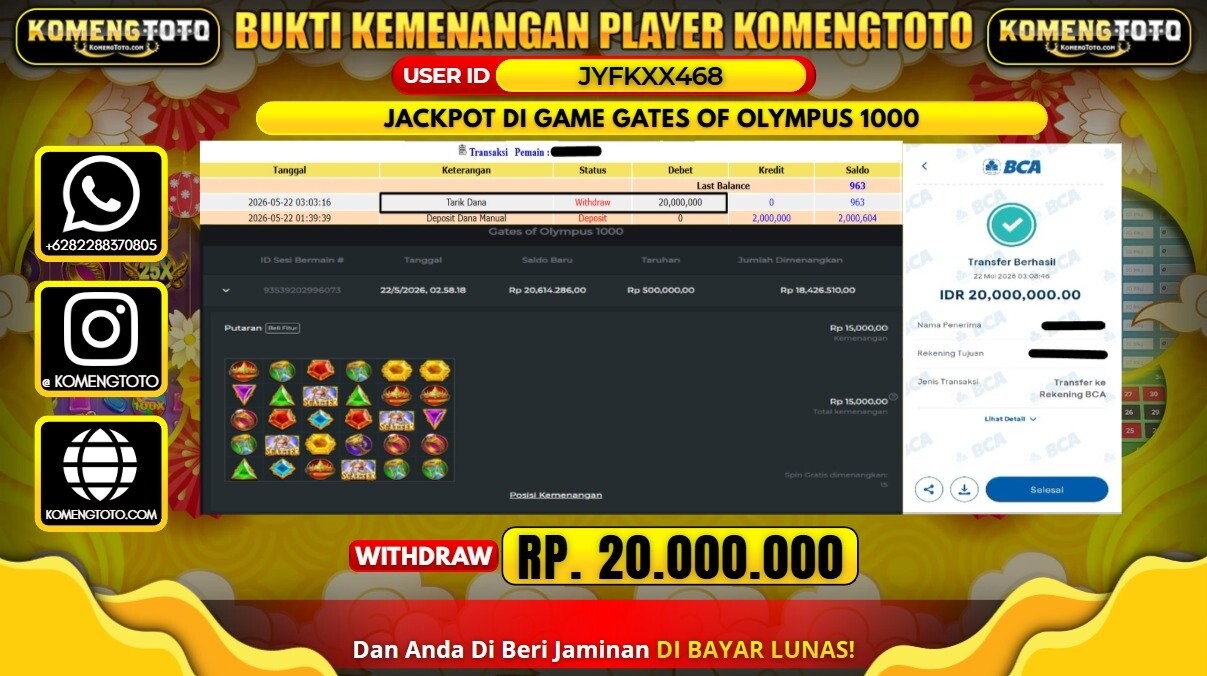 LAGI & LAGI!! KEMENANGAN BESAR DI SLOT GATES OF OLYMPUS 1000 SEBESAR Rp.20.000.000 KOMENGTOTO BAYAR LUNAS SECEPAT KILAT !! KOMENGTOTO BAYAR SECEPAT KILAT !!
