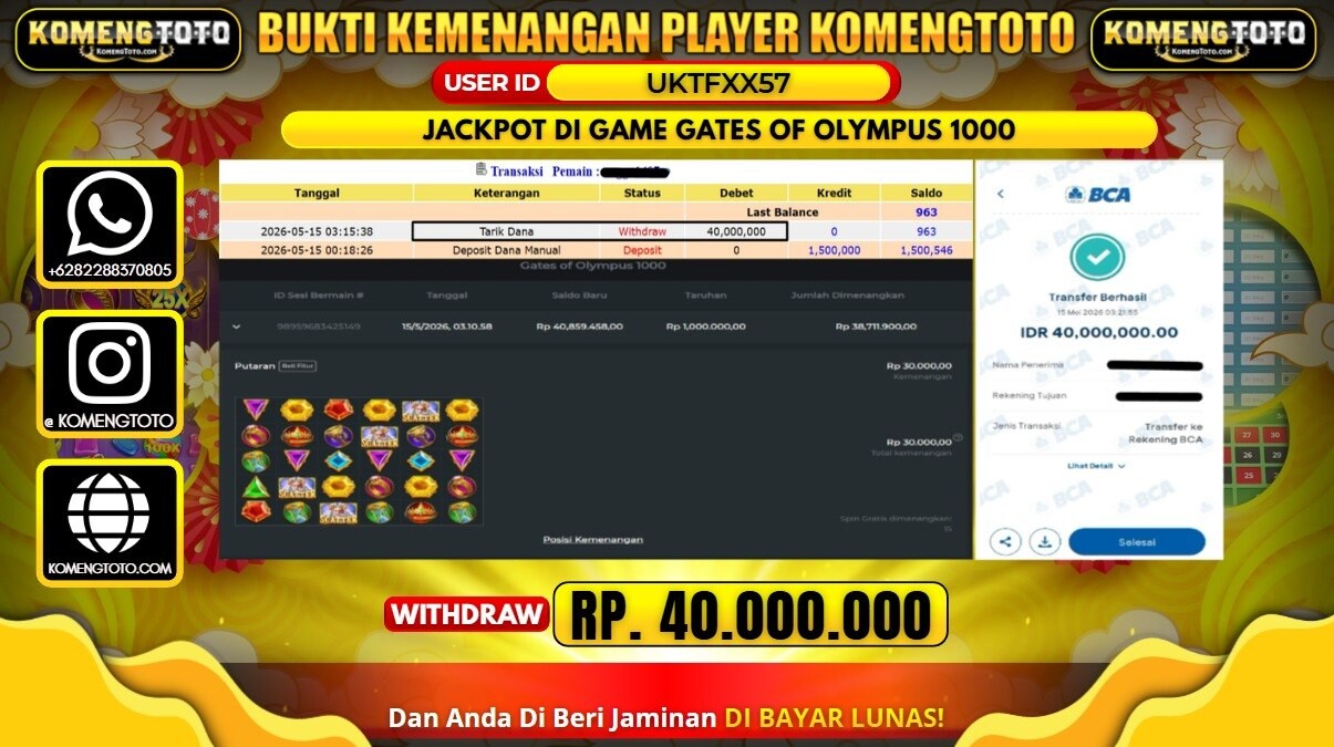 LAGI & LAGI!! KEMENANGAN BESAR DI SLOT GATES OF OLYMPUS 1000 SEBESAR Rp.40.000.000 KOMENGTOTO BAYAR LUNAS SECEPAT KILAT !! KOMENGTOTO BAYAR SECEPAT KILAT !!