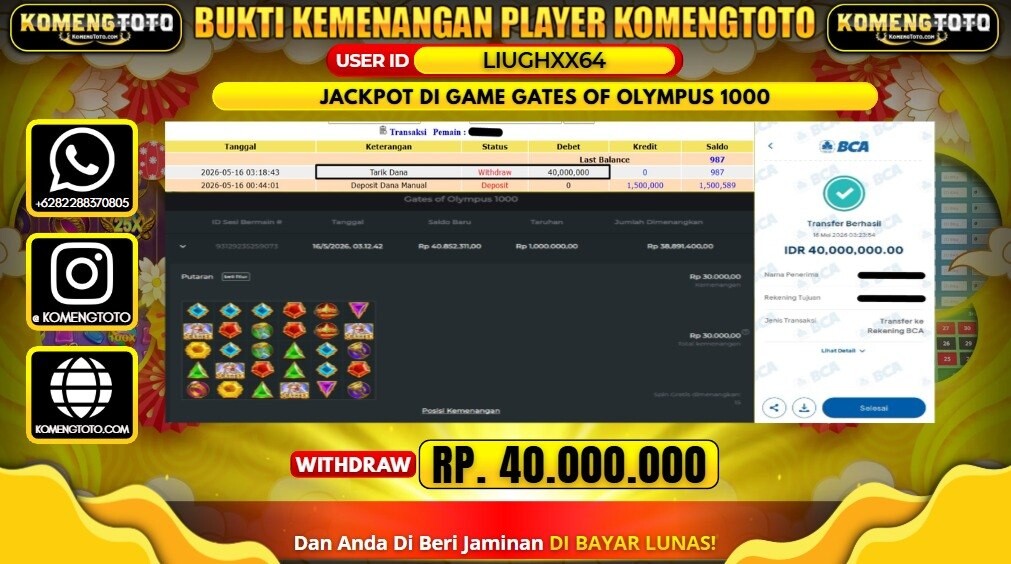 LAGI & LAGI!! KEMENANGAN BESAR DI SLOT GATES OF OLYMPUS 1000 SEBESAR Rp.40.000.000 KOMENGTOTO BAYAR LUNAS SECEPAT KILAT !! KOMENGTOTO BAYAR SECEPAT KILAT !!