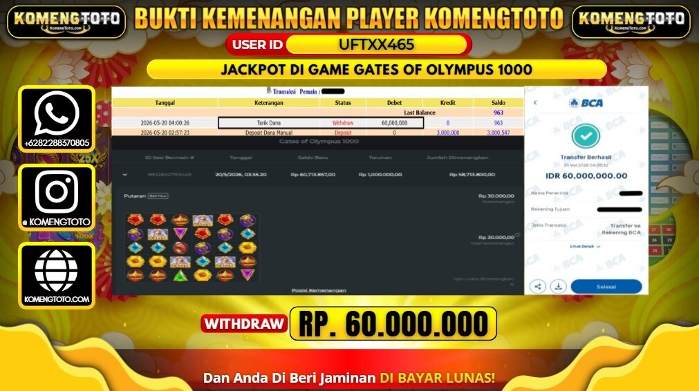 LAGI & LAGI!! KEMENANGAN BESAR DI SLOT GATES OF OLYMPUS 1000 SEBESAR Rp.60.000.000 KOMENGTOTO BAYAR LUNAS SECEPAT KILAT !! KOMENGTOTO BAYAR SECEPAT KILAT !!